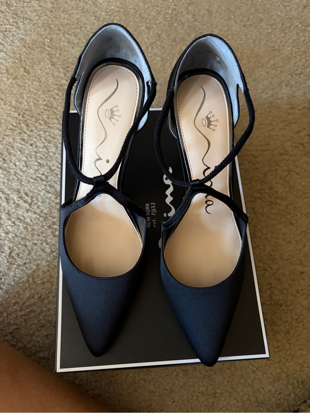 Nina Black Satin Pointed-Toe Crisscross Slingback Heels Size 10 NWT